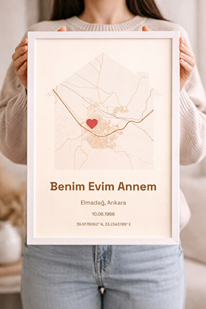 Cartono Maps Anneye Hediye Kişiye Özel Harita Poster – Benim Evim Annem – Anneler Günü Özel Tasarım (A4)