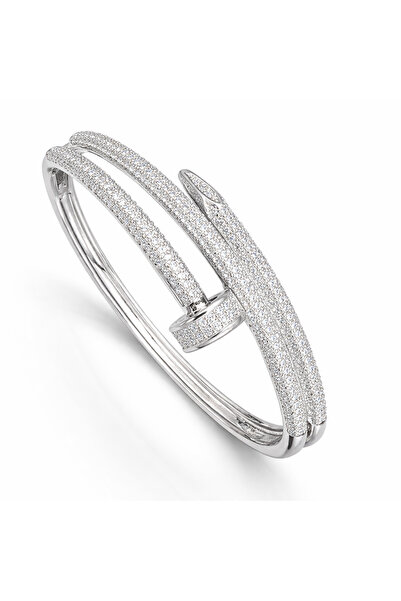 OEM Κομψό Ασημένιο Βραχιόλι Νυχιού με Πέτρες – Πολυτελής Σχεδιασμός, Ρυθμιζόμ...