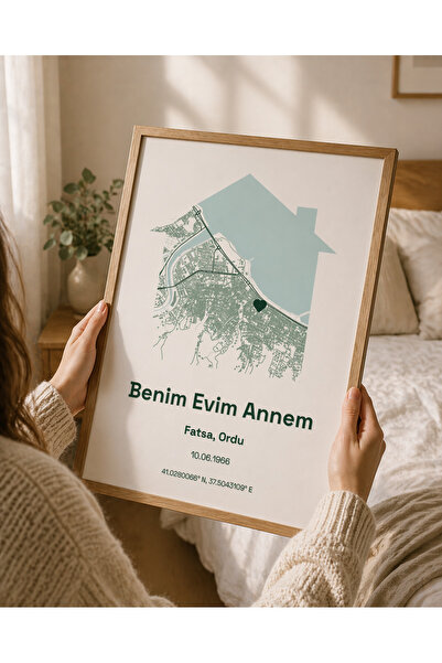 Cartono Maps Anneye Hediye Kişiye Özel Harita Poster – Benim Evim Annem – Anneler Günü Özel Tasarım (A4)