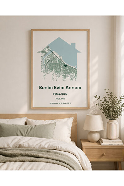 Cartono Maps Anneye Hediye Kişiye Özel Harita Poster – Benim Evim Annem – Anneler Günü Özel Tasarım (A4)