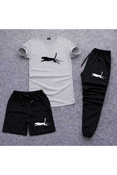 Gutsy T-Shirt, Sweatpants, Shorts 3-Piece Combination Set Panter Printed Wome...