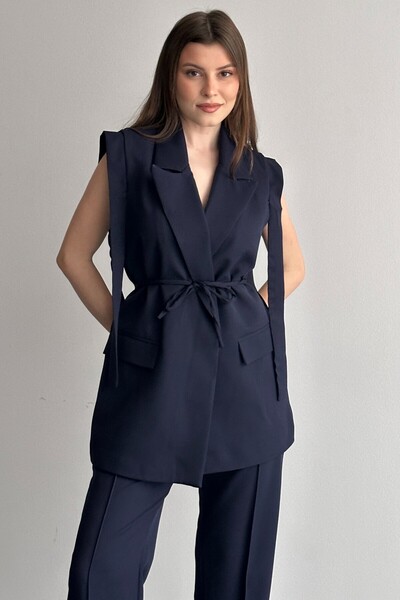 moda armanc Women's Vest Trouser Bottom Top Set Belt Detailed Blazer Vest Pal...