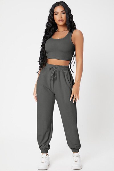 R ROCKBLACK Γυναικείο αθλητικό παντελόνι jogger σε γκρι ανθρακί χρώμα με τσέπ...