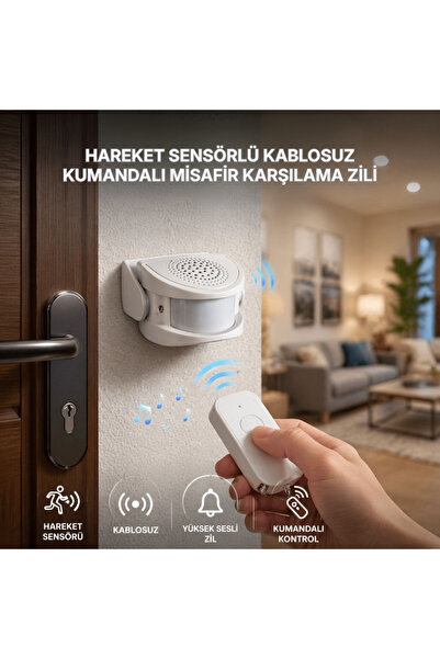 MultiZone Hareket Sensörlü Kablosuz Kapı Zili Alarmı Kumandalı Karşılama Güve...