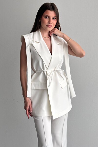 moda armanc Γυναικείο γιλέκο με παντελόνι, σετ με λεπτομέρεια ζώνης, μπλέιζερ...