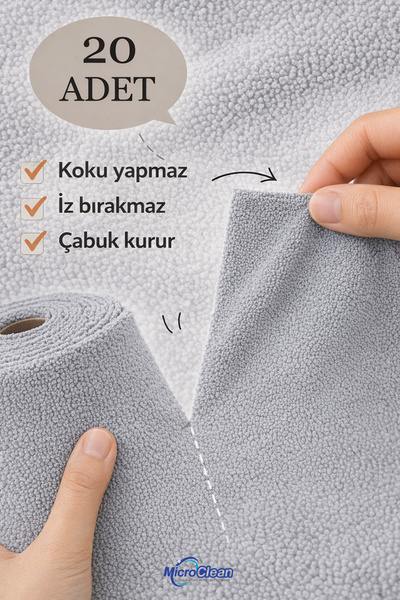 Micro Clean MissClean ( 20 ADET ) Gri Renk Mikrofiber Genel Temizlik Bezi Leke Tutmaz Koku Yapmaz 25*32cm Kopart Kullan