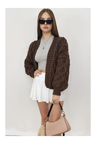 POİNE Γυναικεία πλεκτή ζακέτα με σχέδιο Μπακλάβα και λεπτομέρειες