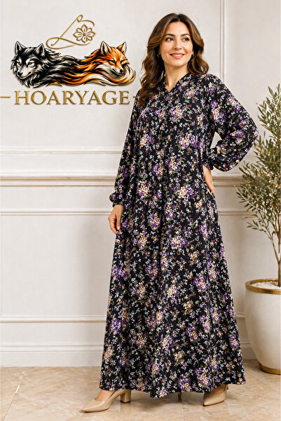 hoaryage Φόρεμα από βισκόζη με μακριά μανίκια, άνετη εφαρμογή, υπερμεγέθη, χα...