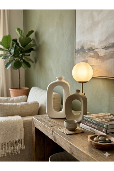 Ruuf Design Dekoratif Iskandinav Krem Bej Seramik Ikili Vazo Set