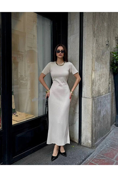 By Kuzey Aras Γυναικείο καλοκαιρινό πλεκτό φόρεμα με κοντά μανίκια και κορδόνια