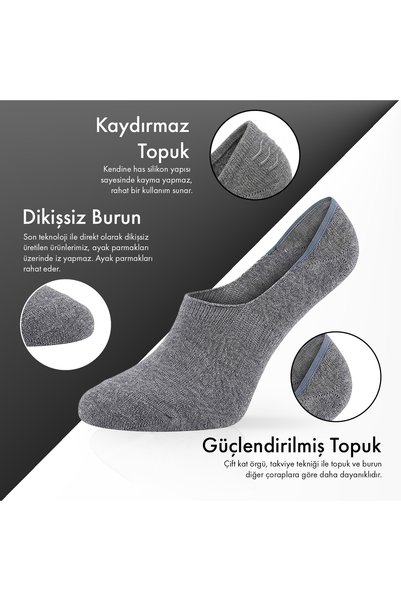 Lion Monroe Pure Bamboo Women's Ballerina Socks Gray Melange Seamless Invisible Non-Slip Heel Silicone Premium 6-Piece Pack Softaura