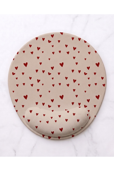 matizya Minimal Kalp Desenli Bilek Destekli Mousepad | Bej & Kırmızı Şık Tasarım