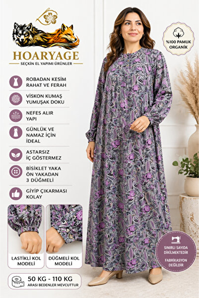 hoaryage Φόρεμα από βισκόζη με μακριά μανίκια, άνετη εφαρμογή, υπερμεγέθη, χα...