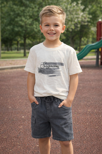 Yalçınoğlu Kids Σετ τζιν σορτς για αγόρια, Μπλουζάκι από χτενισμένο βαμβάκι, ...