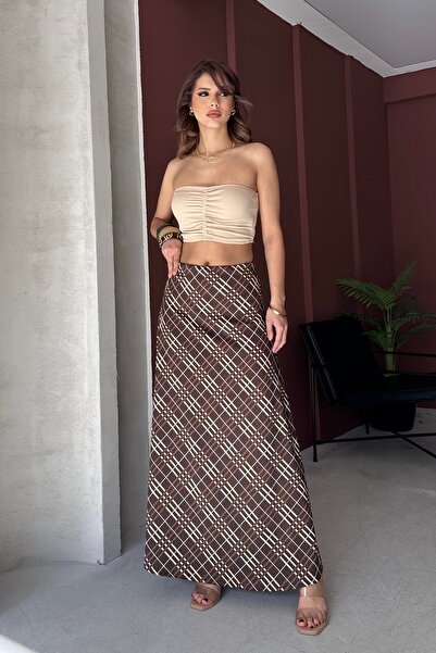 New Now Καρό φούστα με σχέδιο και φαρδιά γραμμή