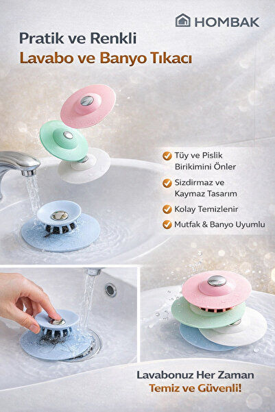 Hombak Silikon Lavabo Tıkacı – Saç Tutucu Gider Süzgeci, Su Sızdırmaz Banyo &...
