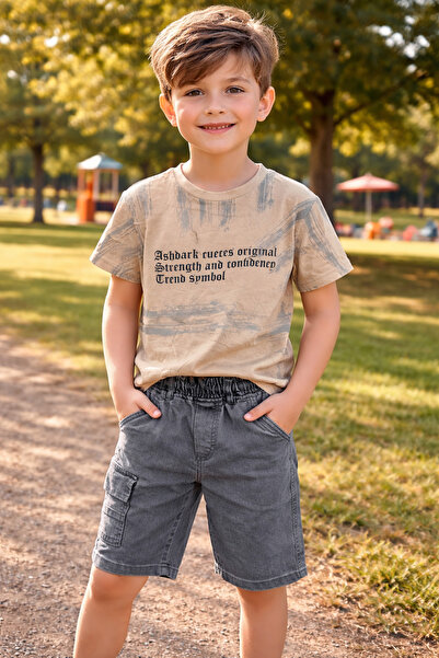 Yalçınoğlu Kids Boy's Denim Shorts Set Single Jersey Combed Cotton T-Shirt Su...