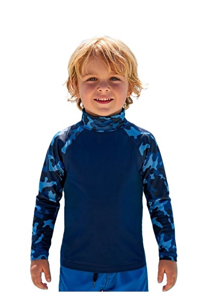 Donnita Boys' Blue Camouflage Print Long Sleeve Sun Protection Swim Top - Uv ...