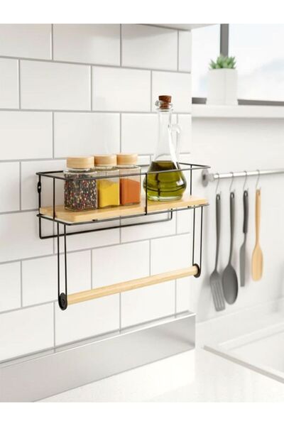 Vilde Θήκη χαρτιού κουζίνας με μεταλλικό ράφι μπαχαρικών, Vilde, Μαύρο, επιτο...