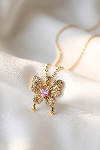 Elifsu Jewelry قلادة على شكل قلب من ماريبوسانين مصنوعة من الفولاذ ومرصعة بحجر...