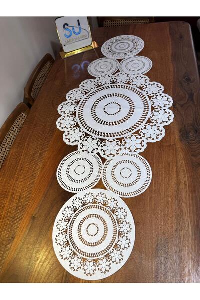 EHA LAZER Λευκό Τραπεζομάντιλο με Πολλαπλά Λουλούδια και Εκπληκτική Λεπτομέρε...