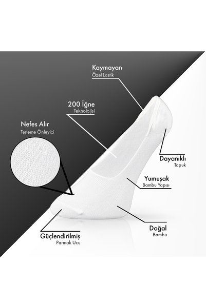 Lion Monroe Pure Bamboo Women's Ballerina Socks White Seamless Invisible Non-Slip Heel Silicone Premium 6-Piece Pack Softaura