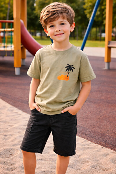 Yalçınoğlu Kids Boy's Denim Shorts Set Single Jersey Combed Cotton T-Shirt Su...
