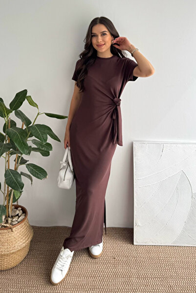 Noa&Noa Γυναικείο Μίντι Φόρεμα άνοιγμα με Μαύρη Ζώνη – Κοντό μανίκι & Κομψό Σ...