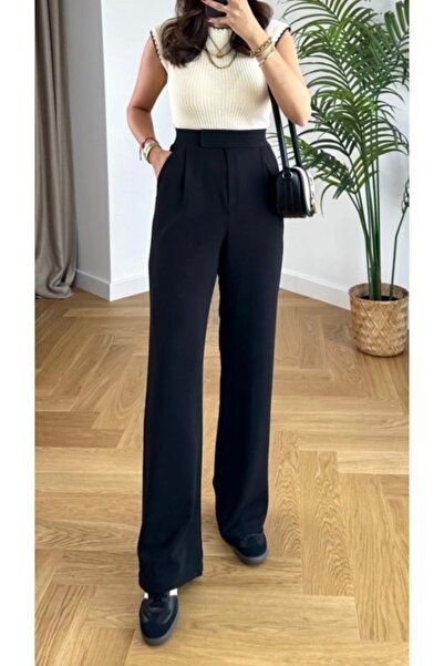 Verivay Γυναικείο Παντελόνι με Κλείσιμο με Velcro Line Μαύρο Palazzo