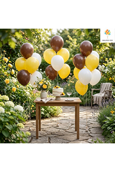 baloss fer Doğum Günü Parti Süsleri Balon Seti 20 Parça Kahverengi Sarı Beyaz...