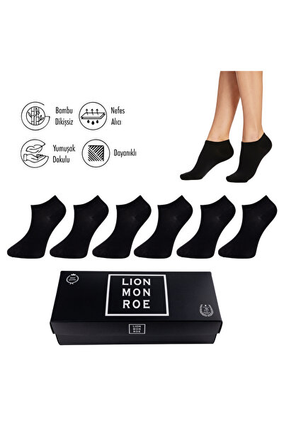 Lion Monroe Saf Bambu Erkek Patik Düz Siyah Çorap Dikişsiz Premium Hediye Kut...