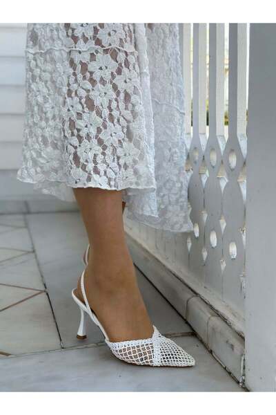 ERVANIN BUTİĞİ White Knitted (Leay) Elastic Women's Stiletto