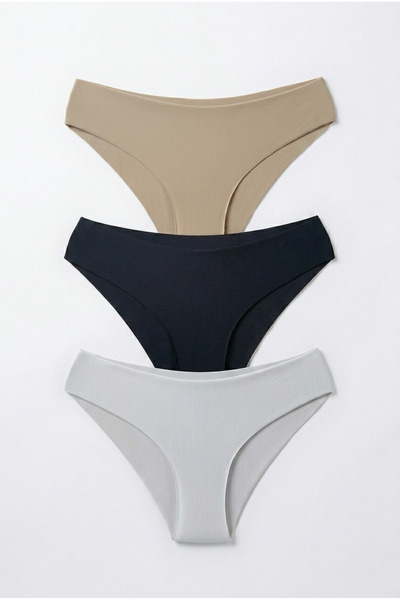 YASAR UNDERWEAR Women's 3-Piece Seamless Laser Cut Non-Marking Lycra Bikini S...