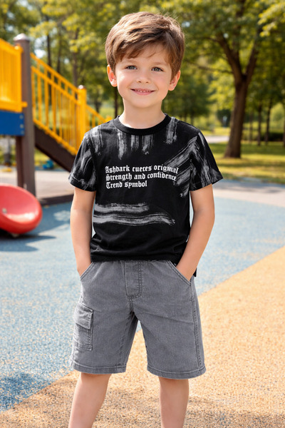 Yalçınoğlu Kids Boy's Denim Shorts Set Single Jersey Combed Cotton T-Shirt Su...