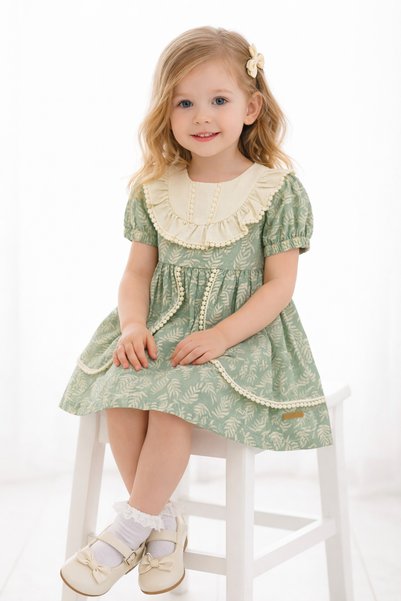 amante kıds Girl's Floral Patterned Lace Detailed Short Sleeve Summer Dress (2-5 Years)