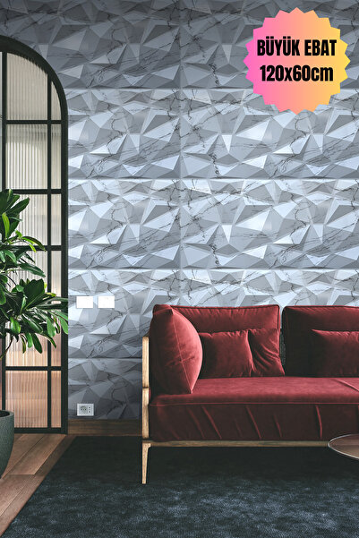 BELLA CARPETİ 3D Kabartmalı Yeni Nesil Pvc Duvar Paneli Elmas Model Beyaz Mer...