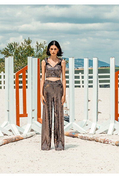 Payetli Crop Pantolon Takım