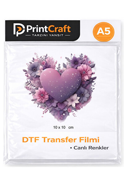 Palo Santo 10x10 cm Mor Çiçekli Kalp Modeli Ütü ile Yapışan DTF Transfer Bask...