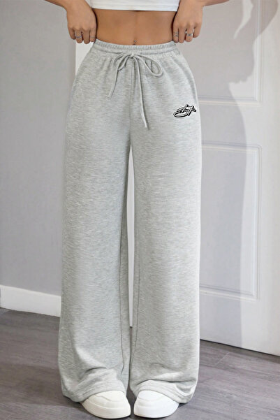 THE RULE Stüssy Curved Printed Gray Wide Leg Summer Baggy 3 Thread Flexible C...