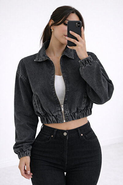 Ekim Store Ανθρακί Μπομπέρ Κροπ Τζιν Μπουφάν