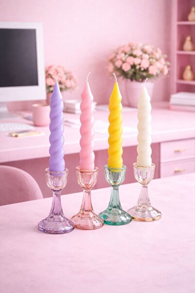 DURU CANDLE 4'lü Spiral Burgu Şamdan Mumu Dekoratif