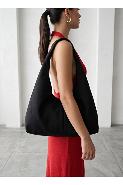 LUNAFEL Μαύρη υφασμάτινη τσάντα tote - Μεγάλο μέγεθος - Αδιάβροχο ύφασμα - Γυ...