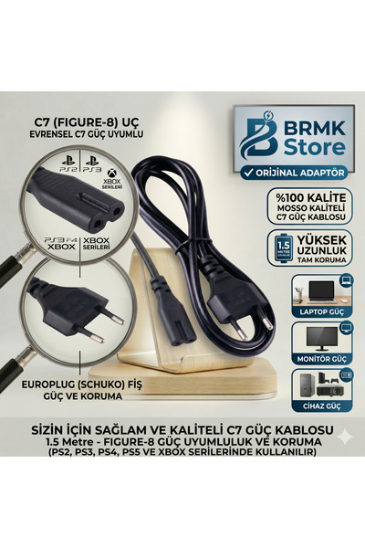 BRMK STORE 1.5 Metre Power Güç Kablosu | Ps2-ps3-ps4-ps5-xbox-tv-teyp-ışıldak-yazıcı-makinalar için Fişi Uyumlu KALİTE