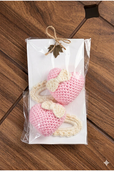 Pembe ve krem kalpli 3 boyutlu çıtçıtlı toka