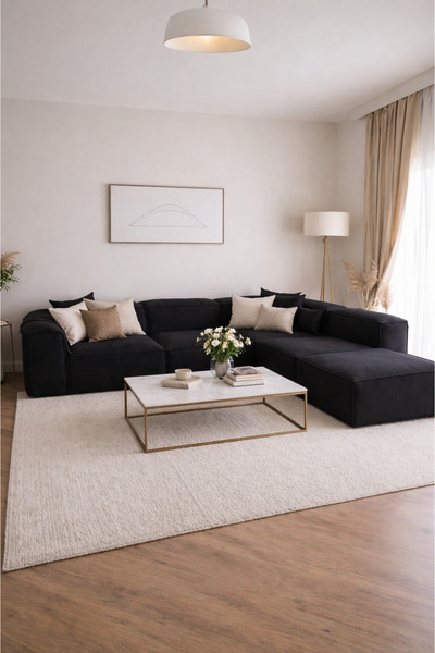 Haliloğlu Relax Soft 5 Modül Köşe Takımı (Siyah) Keten 900, (2 Köşe, 2 Orta, ...