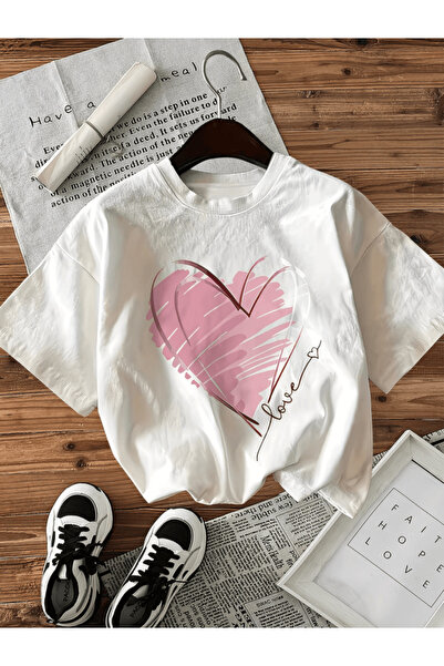 gencerco Love printed pink heart premium oversize t-shirt