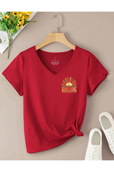 SUNFREE Sunshine Printed V-Neck Regular Short Sleeve Women's Tshirt
