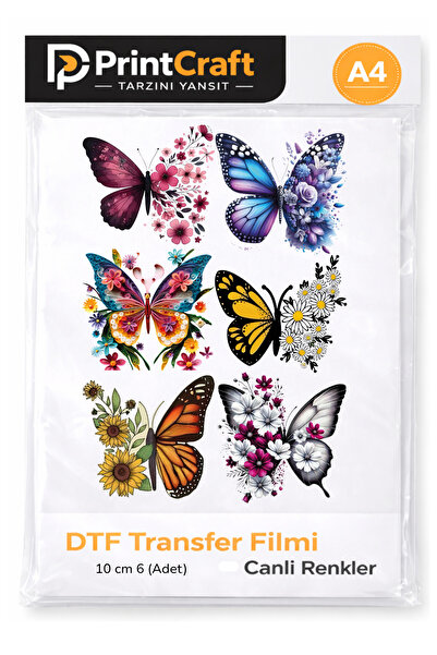 Palo Santo 10 cm (6 Adet) Renkli Çiçekli Kelebekler Ütü ile Yapışan DTF Trans...