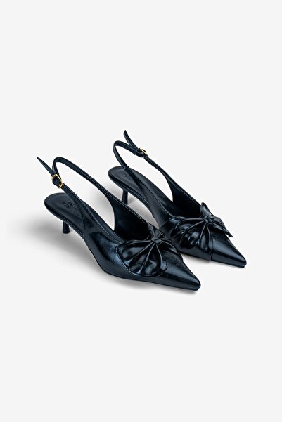 GÜZEL SHOES Lorea siyah Rugan Fiyonk Detaylı Kadın Topuklu ayakkabı