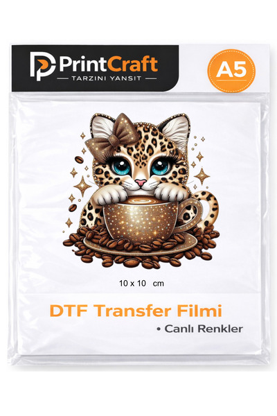 Palo Santo 10x10 cm Kahveli Kedi Modeli Ütü ile Yapışan DTF Transfer Baskı (A5)